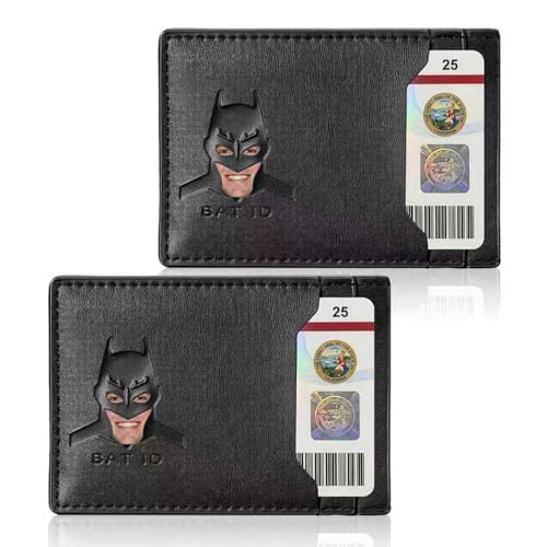 AMARONE (2pcs) Leather Batman wallet Superhero Card Holder with Multiple Card Slots Face Eyes Cutout Card Holder Personalized ID Wallet
