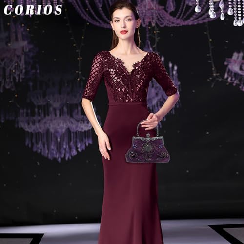 CORIOS Vintage 1920s Perle Sac De Soirée Floral Embrayage