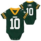 Jordan Love Green Bay Packers #10 NFL Newborn Baby 0/3M-6/9M Green Creeper Bodysuit Jersey - 3/6 Months