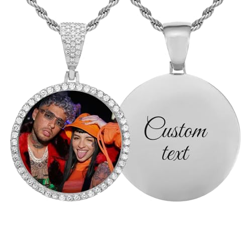 Custom Oversized Large Round Picture Necklace Personalized Photo with Cubic Zirconia - Large Picture Pendant Necklace - Iced Out Necklce for Men