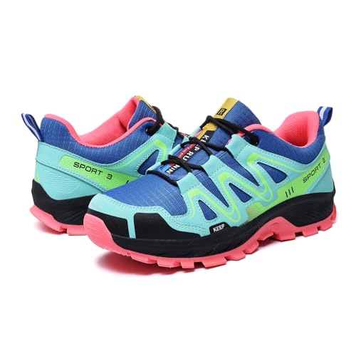 TWFASHOES Waterproof Hiking Shoes Women Comfortable Lightweight Non-Slip Trekking Boots Fashion Walking Shoes for Women Tennis Outdoor Sneakers Blue Green