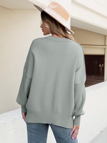 Image of ANRABESS Women Oversized Sweaters Batwing Long Sleeve 2026 Fall Outfits Crewneck Casual Knit Side Slit Fashion Pullover Top