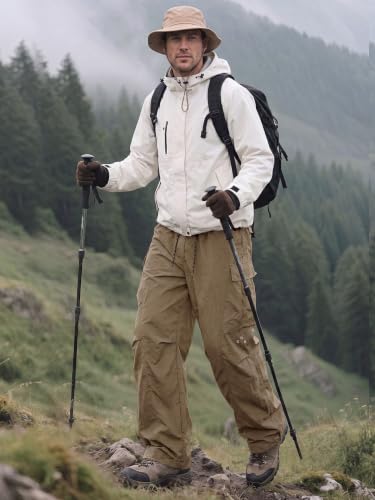 Areant Mens Baggy Hiking Cargo Pants Parachute Water Resistant Lightweight Wide Leg Pants Outdoor Climbing Trousers Dark Khaki Small — view 3