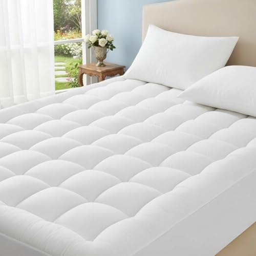 GULMAN Thick Mattress Topper Kingsize Bed 10cm (4 Inch) - 1100GSM Microfibre Filling Hotel Quality Matress Topper with Elastic Corner Straps - White (King 152x200 cm)