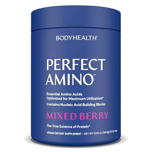 BodyHealth PerfectAmino Powder - BCAA and EAA Powder for Pre and Post Workout - Amino Acid Energy Drink for Men and Women to Support Lean Muscle and Recovery - Mixed Berry - 60 Servings