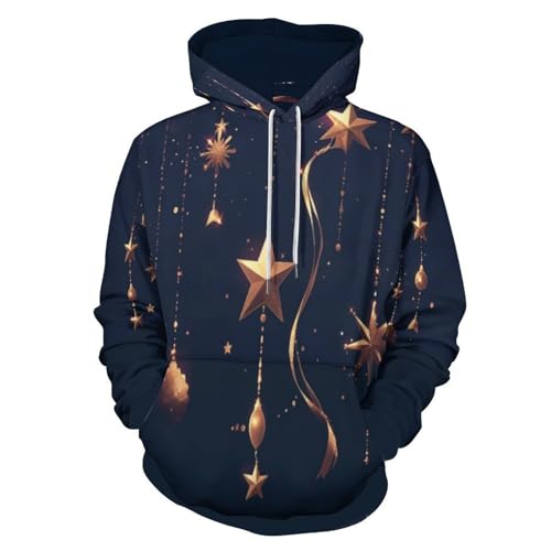 Sweat à capuche bleu imprimé étoiles et rubans ciel pour homme et femme