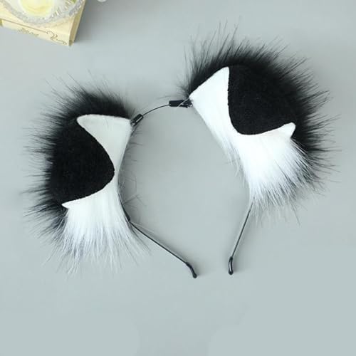QUICOMP Cute Puppy Ears Headband Brown Spotty Dog Ear Hairband Plush Animal Ears (Black White) — view 2