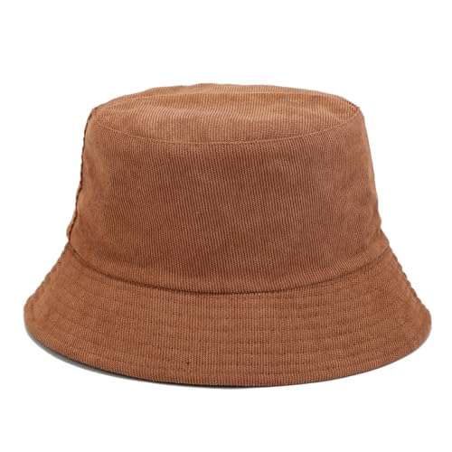 Quanhaigou Corduroy Bucket Hats Unisex Reversible Travel Daily Cap for Men Women Teens (Classic Brown)