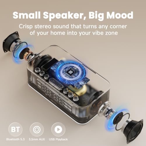 Image of Digital Alarm Clock White Noise, Loud Digital Alarm Clocks Bedrooms, Alarm Clock Speaker Wireless Charger AUX USB Bluetooth Speaker 12 /24H Dual Alarm Snooze Adjustable Brightness, Cream