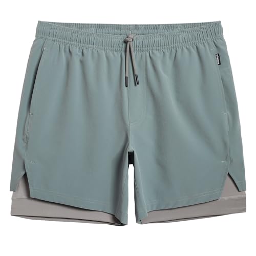 Image of maamgic Mens Workout Shorts 2 in 1 Stretch 5 inch / 7 inch Gym Shorts Running Shorts with Compression Liner Zip Pocket