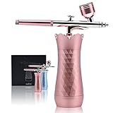 Mini Airbrush Kit, Handheld Cake Airbrush with Air Compressor, Rechargeable Cordless Nail Airbrush Makeup Kit for Makeup, Cake Decor,Model Coloring,Nail Art,Tattoo,Oxygen Facial Sprayer (Pink)