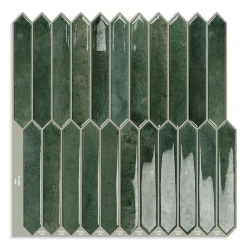 Comparison: Best Peel And Stick Backsplash For Rv 10 Green Long Hexagon Tile Peel and Stick Backsplash, 10 Sheets Self-Adhesive Wall Tiles Stick on Back Splash for Kitchen, Bathroom, Fireplace,RV(12"×12")