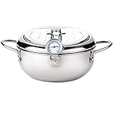 Olla freidora de Tempura de acero inoxidable. Con termómetro y rejilla de filtro de aceite extraíble. para Pollo Papas Fritas Sartén de Aceite de Pescado y camarones (20.5cm)