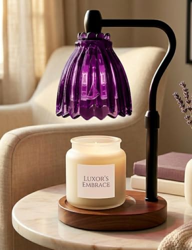 Purple Boho Candle Warmer Lamp with Timer Tiffany-Style Glass Shade Dimmable Wax Warmer Auto Shut-Off Adjustable Height Vintage Candle Lamp for Home Decor Wood Base 2 Bulbs Gift for Her