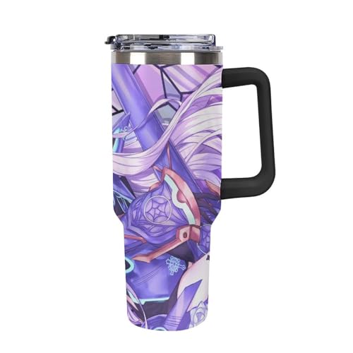 タンブラー FGO メリュジーヌ 水筒 40OZ 真空断熱 保温保冷 ステンレスマグボトル 結露しない ストロー付き/直飲み可能 洗いやすい ハンドル付き 車内用 アウトドア キャンプ 大容量