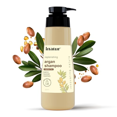 inatur Argan Shampoo For Dry & Frizzy Hair | Promotes Growth & Control Hair Fall | Sulfate-Free Nourishing Hair Cleanser | With Brahmi, Lavender & Rosemary | Color-Safe for Men & Women | 350ml