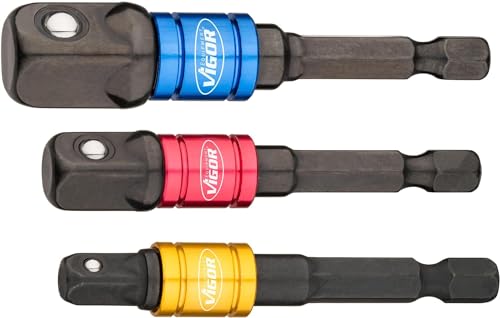 ViGOR - Jeu d'adaptateurs à douilles V7603/3 I Embouts pour outils de desserrage et de serrage/desserrage de composants I simple, polyvalentI Entraînement : hexagonal 6,3 (1/4 pouce) I 3 pièces''.