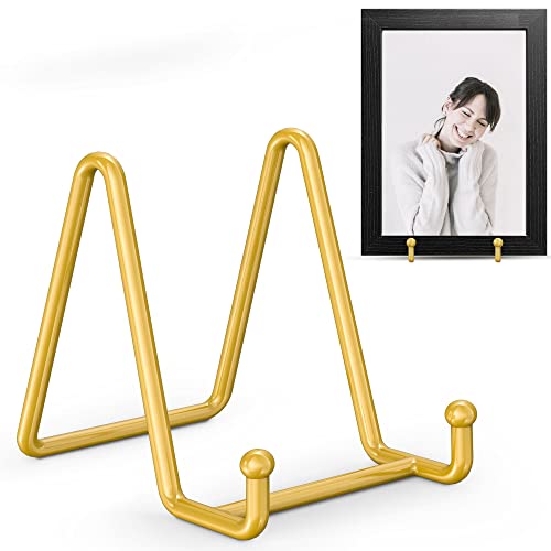 Image of TR-LIFE Plate Display Stand - 3 Inch Holder + Metal Frame for Picture, Decorative Plate, Photo Easel, Tabletop Art (Gold 2 Pack)