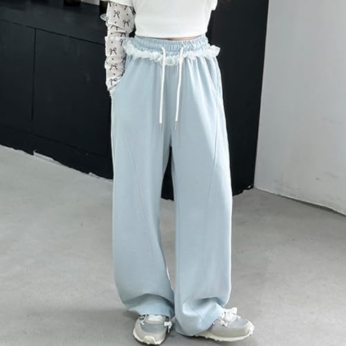 Barrel Sweatpants Kids Girls Lace Bow Barrel Leg Sweats Pants Coquette Drawstring Baggy Wide Leg Pants Loose High Waist Y2K2