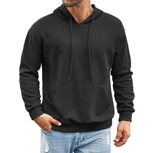 COOFANDY Men’s Hooded Sweatshirts Long Sleeve Casual Pullover Hoodie Waffle Knit Sweatshirt with Pocket