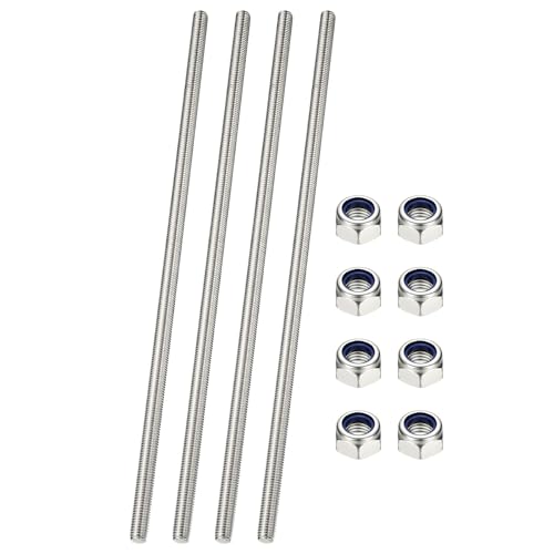 PATIKIL 4 Pcs Fully Threaded Rod, M8 x 400mm 304 Stainless Steel Right Hand Long Thread Bar Studs with Nuts for Pipes Clamps Hangers U-Bolts