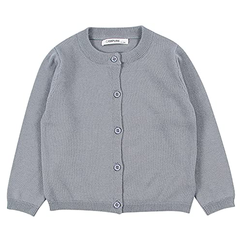 Baby Boys Girls Button Down Basic Crew Neck Solid Cardigan Toddler Fall Winter Knit Sweaters Coats School Uniforms Gray #TOP4