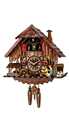 Engstler Reloj cucú Casa de la Selva Negra con Rueda de Molino Que se Mueve, con música, el Bebedor de Cerveza y la Chica de la Selva Negra levantan el Brazo Cover