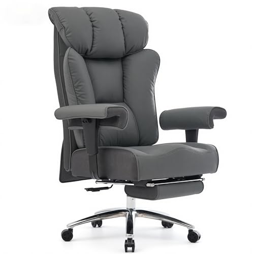 Efomao Silla de Oficina Reforzada 200 kg con Reposapiés – Silla Ejecutiva de Cuero PU con Respaldo Alto, Reposabrazos Acolchados Ajustables y Soporte Lumbar