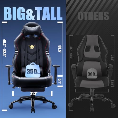 COLAMY Big and Tall Gaming Chair with Footrest 350lbs-Racing Style Computer Gamer PC Chair, Ergonomic High Back with Wide Seat, Reclining Back, 3D Armrest, Headrest and Lumbar Support, Retro Grey - Image 3