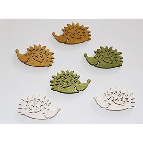 TRF 36 STK Igel Holz Streuteile grün gelb Weiss Dinner Dekoration Holzigel Tischschmuck Kinder Bastelidee Geburstrag Herbstparty Herbstdeko Streudeko Filzigel Herbst Basteln Deko Cover