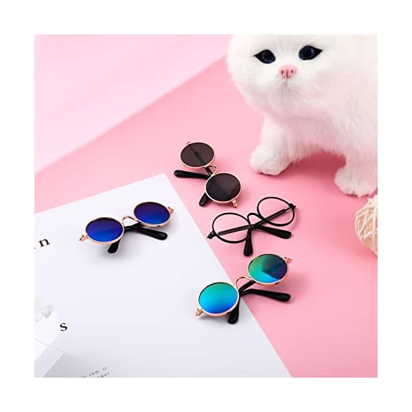 8 pcs pet dog cat costume dog neck tie and dog sunglasses for small dog cat round metal cat classic retro sunglasses cat tie pet costume tuxedo necktie collar puppy grooming accessories cosplay party - image 5