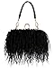 Women Ostrich Feather Tote Bag Fluffy Purse Clutch Feather Evening Handbag for Wedding Anniversary Party(Black)