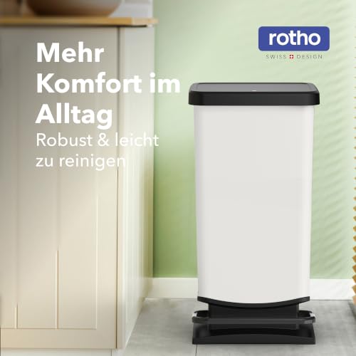 Rotho Paso Mülleimer Küche 40 L Tretmülleimer mit Deckel Weiß metallic – Ansicht 2