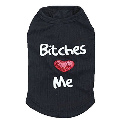 Ollypet Dog Clothes for Boy Small Puppy Cat Shirt Funny Bitches Love Me Black Vest Clothing for Teacup Yorkie Chihuahua