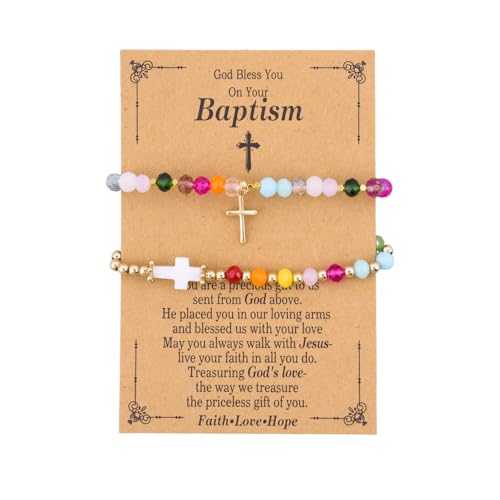 Christening Gifts for Womens Christian Baptism Beaded Bracelet Christening Cross Bracelet Blessing Religious Catholic Baptism Faith Gifts for God Daughter Granddaughter Friend Sister Girlfriend Ladies