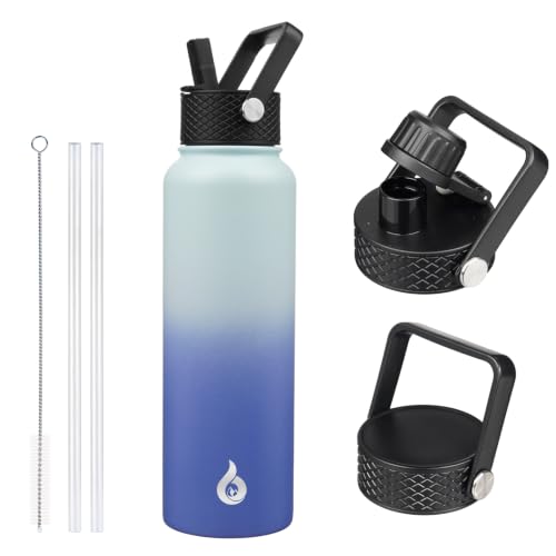 BJPKPK Insulated Water Bottles with Straw Lid, 40oz Cold & Hot Thermo, Stainless Steel Metal Water Bottle with 3 Lids, Reusable Thermo, Cups, Mugs, Tumblers -Sky