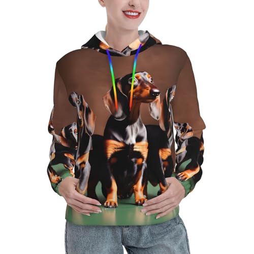 Sweat à capuche Teckel imprimé chien avec poche kangourou confortable pour femme