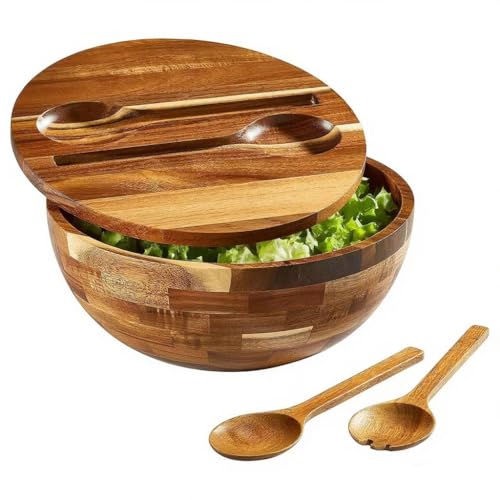 Comparison: Best Wood For Salad Bowl 7 JOYMAY Salad Bowls Wood Salad Bowl Set with Lid 11.8 Inch Large Wooden Bowls Set Acacia Wood Serving-Bowl with Serving Utensils Bowl for Kitchen, Dining, Party