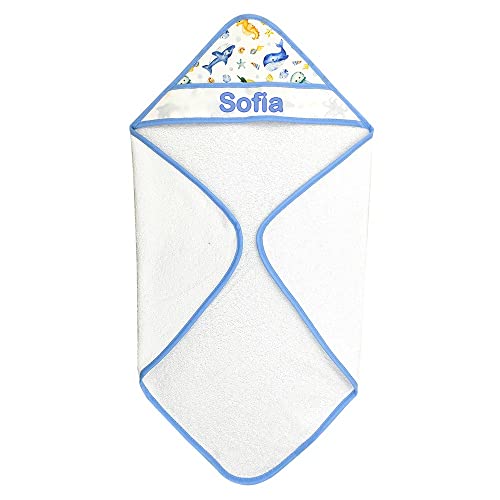 almatex Albornoz de bebé personalizado con nombre triángulo con capucha, 60 x 60 cm, personalizado, fabricado en Italia, Mar, 0 Meses