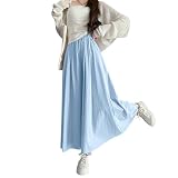 [Minax] ロングスカート レディース 夏 フレアスカート 無地 涼しい ゆったり 美脚 体型カバー おしゃれ 美脚 体型カバー 薄手 可愛い エレガント 416 (ブルー,L)