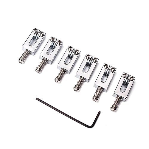 ifundom 6 in 1 Flat Guitar Saddle Set for Guitar Replacement Parts Zinc Alloy Vintage Bridge Saddles Silver Flat