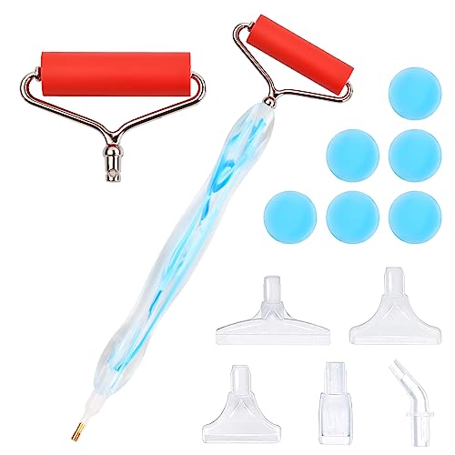 Diamond Painting Zubehör Set, Kreativer DIY Diamond Painting Stift mit Malkleber, 5 Ersatzspitzen, diamant art rollenwerkzeug für Kunstprojekte und Strassstein-Design (Blau)