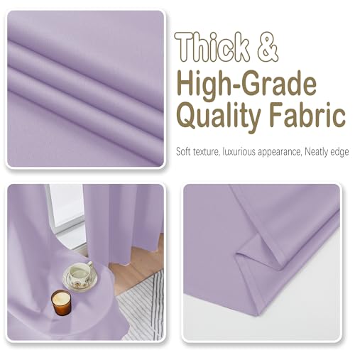 Image of Lavender Short Blackout Curtains for Bedroom 45 Inches Long 2 Panels Set, Solid Thermal Insulated Blackout Curtains, Energy Saving Soft Fabric Window Drapes, Dual Rod Pocket, 2x40Wx45L Inches