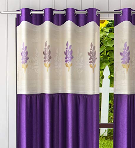 Image of LaVichitra 2 Piece Premium Window Curtain with Floral Net - 5ft, Purple