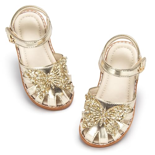Image of THEE BRON Toddler Girls Closed-Toe Sandals Sweet Retro Cutout Summer Dress Shoes