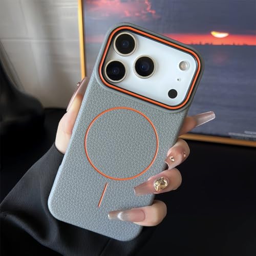 Coque magnétique antichoc en TPU litchi pour iPhone 15 Pro protection grise