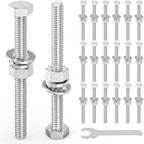 QCDENG 20PCS 5/16-18" x 4" 304 Stainless Steel External Hex Bolt, Fully Threaded Bolt with Nut Flat & Lock Washers and Spanner Cover