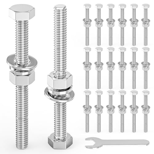 Image of 20PCS 5 /16-18 inch x 4 inch 304 Stainless Steel External Hex Bolt, Fully Threaded Bolt with Nut Flat & Lock Washers and Spanner