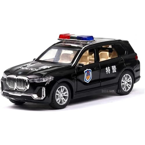 Image of 1:32 Scale BMW X5 Police Toy Car | Metal Pullback Diecast Car for Kids with Openable Doors, Sound, Light Effects Toy for Car Enthusiasts (Color As Per Available), Black