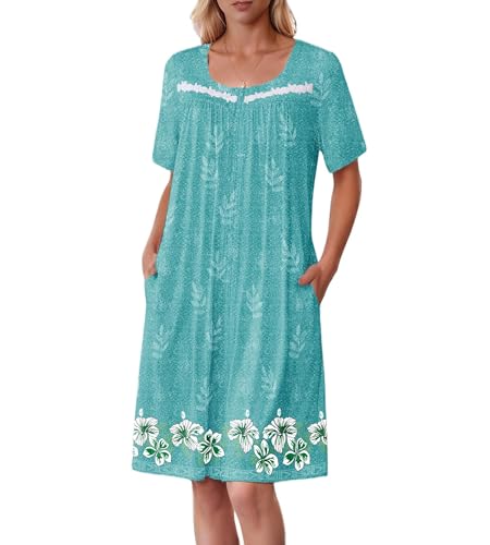 Ekouaer Women Zipper Robe Short Sleeves House Coat Zipper Front Bathrobe Sleepwear with Pockets Housecoat Nightgown